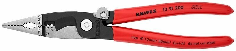 Клещи электромонтажные 6-в-1 200 мм защёлка-"собачка" фосфатированные обливные ручки Knipex