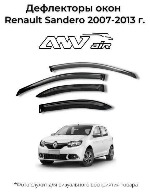 Дефлекторы боковых окон Renault Sandero 2007-2013 г. / Ветровики Рено Сандеро 2007-2013 г