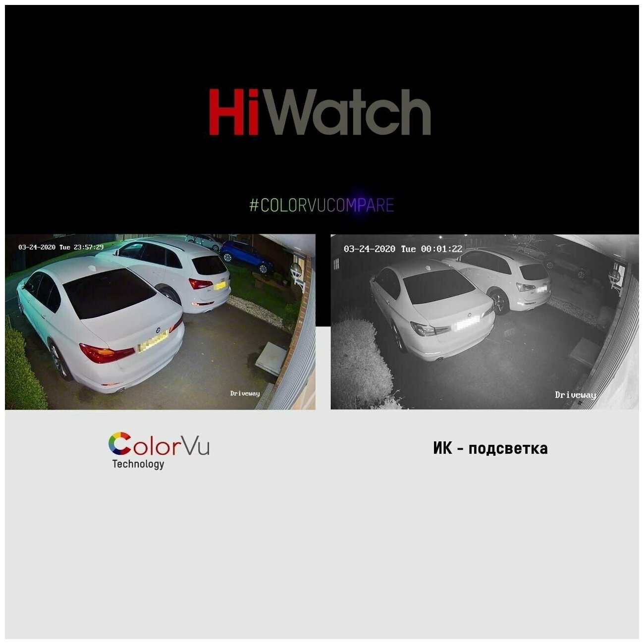 Комплект уличного видеонаблюдения 24/7 цветного (ColorVu) HD-TVI с 4 камерами 2MP HiWatch 20 Detection Motion