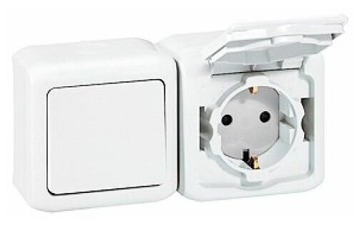 Выключатель с розеткой LEGRAND Quteo одноклавишный IP44 белый - фото №6