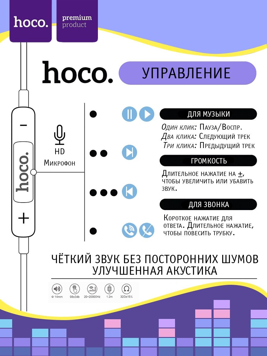 Наушники проводные с микрофоном Hoco M101 Pro для телефона айфон, samsung galaxy, readmi pro 2, 3, realme / Наушник гарнитура для iphone, самсунг