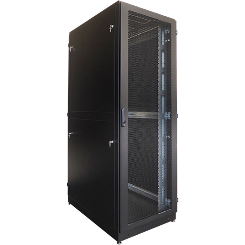 шкаф телекоммуникационный напольный 42u 600x800 дверь стекло цвет чёрный штк м 42 6 8 1ааа 9005 Шкаф Шкаф серверный напольный 42U (600 1200) дверь перфорированная 2 шт, цвет черный (ШТК-М-42.6.12-44АА-9005)
