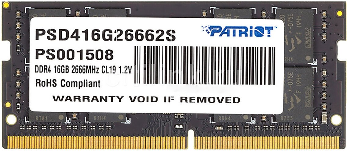 Память DDR4 16Gb 2666MHz Patriot PSD416G26662S RTL PC4-21300 CL19 SO-DIMM 260-pin 1.2В dual rank