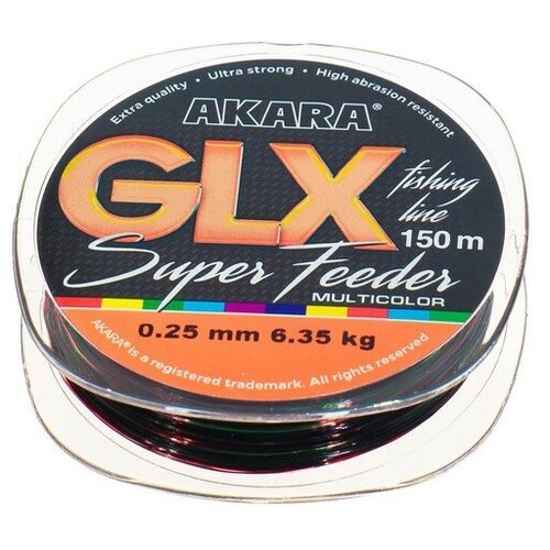 Леска Akara GLX Super Feeder, диаметр 0.25 мм, тест 6.35 кг, 150 м, цвет мультиколор