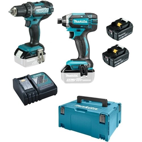 Набор Makita DLX2127TJ дрель-шуруповерт компактный ударный шуруповерт 2 АКБ и ЗУ в кейсе MakPac-3 4451200₽