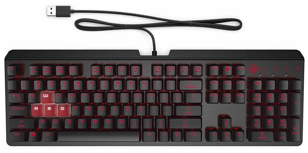 Клавиатура HP OMEN Encoder, USB, c подставкой для запястий, черный + красный [6yw76aa]