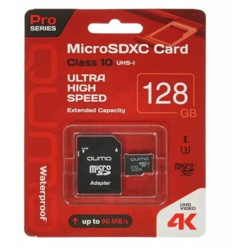 карта памяти smartbuy microsdxc 256 гб sb256gbsdu3 01 uhs class 3 чтение 80 мбайт сек Карта памяти QUMO microSDXC 128 ГБ (24627) - Class 10, UHS Class 3, запись - 70 Мбайт/сек, чтение - 90 Мбайт/сек