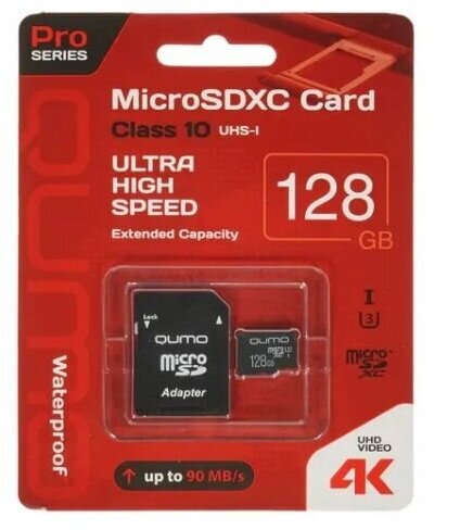 QUMO 24627 Карта памяти MicroSDXC 128 GB 90/70 МБ/с UHSI U3, Pro seria 3.0 QUMO 24627