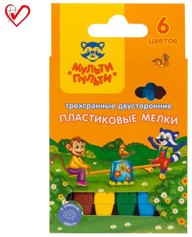 Мелки пластиковые 6 цветов Мульти-Пульти "Приключения Енота" (L=90мм, D=7/10мм, 3гр, двусторонние) картонная упаковка (РС_20133)