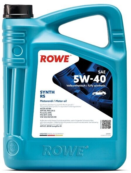 HC-синтетическое моторное масло ROWE Hightec Synt RS SAE 5W-40, 4 л