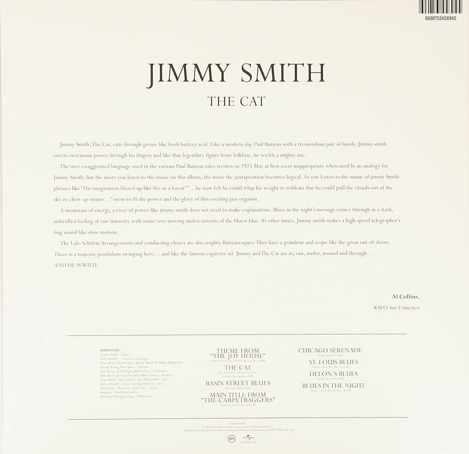 Виниловая пластинка Jimmy Smith, The Cat (0600753458945) Universal Music - фото №3