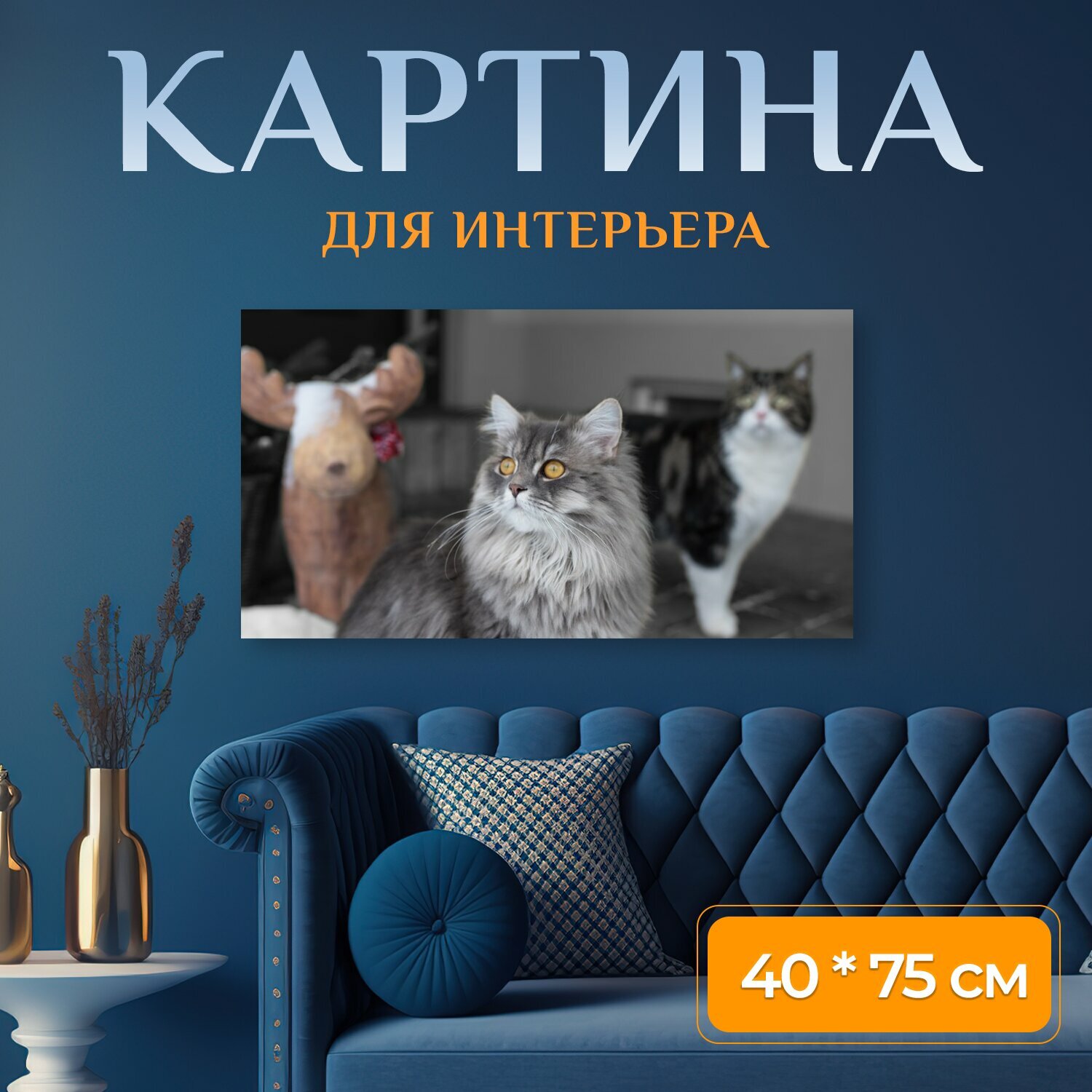 Картина на холсте "Кот, персы, домашнее животное" на подрамнике 75х40 см. для интерьера