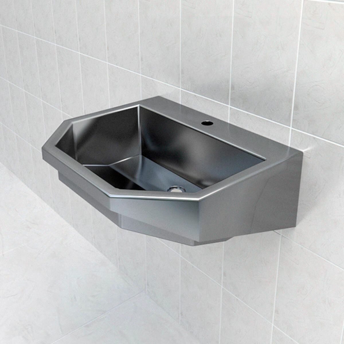 фото Раковина одинарная подвесная антивандальная из нержавеющей стали 550*460