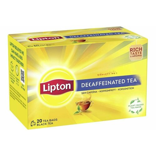 Чай черный без кофеина Lipton decafeinated tea 20 пакетиков 36 г (из Финляндии)