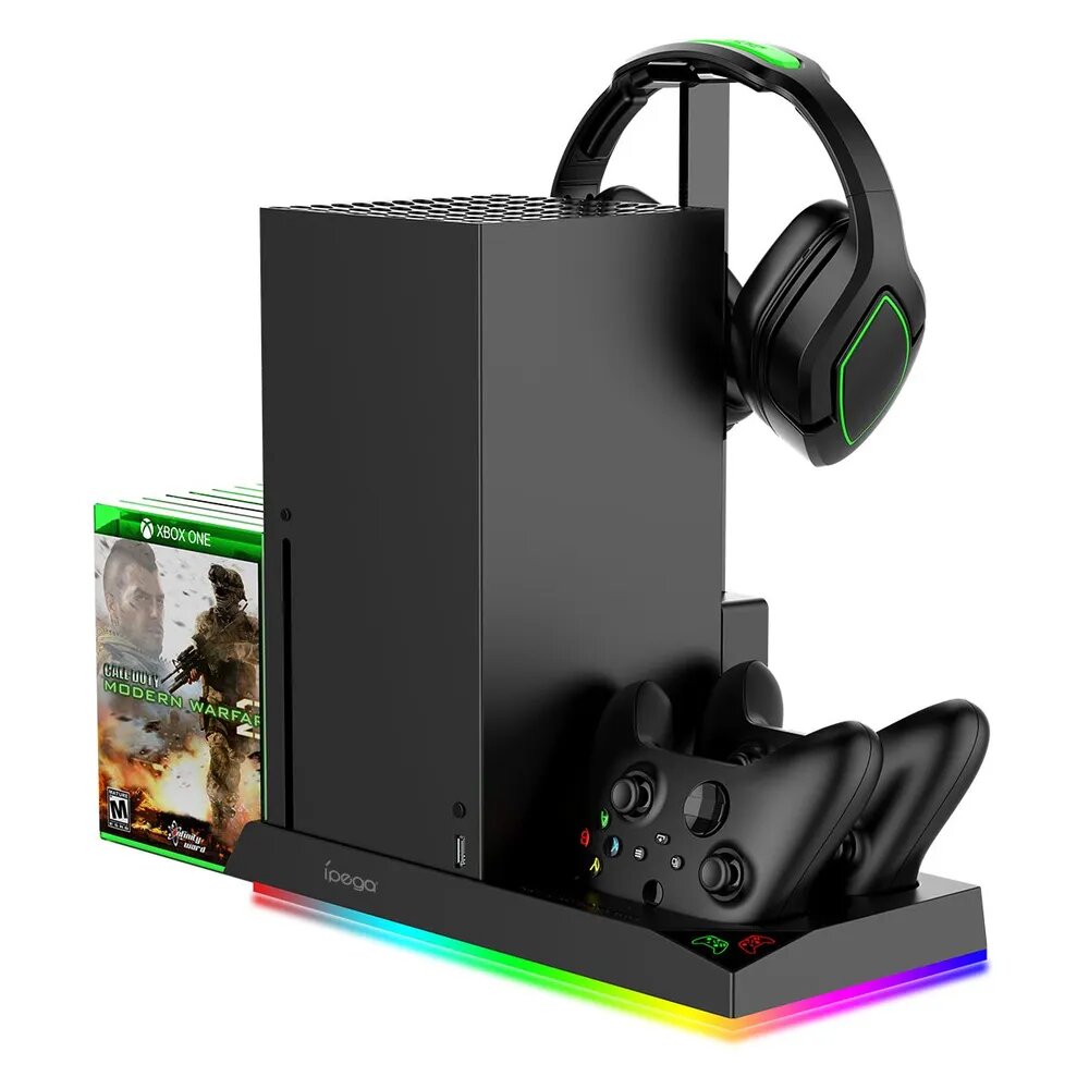 Многофункциональный стенд iPega для Xbox Series X, RGB подсветка + 2аккумулятора 1400 мА