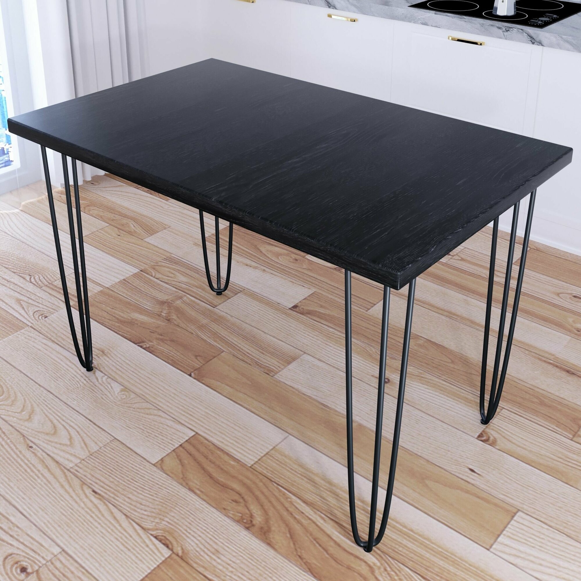 Стол кухонный Loft со столешницей цвета черного оникса из массива сосны 40 мм на черных металлических ножках-шпильках 120x80х75 см