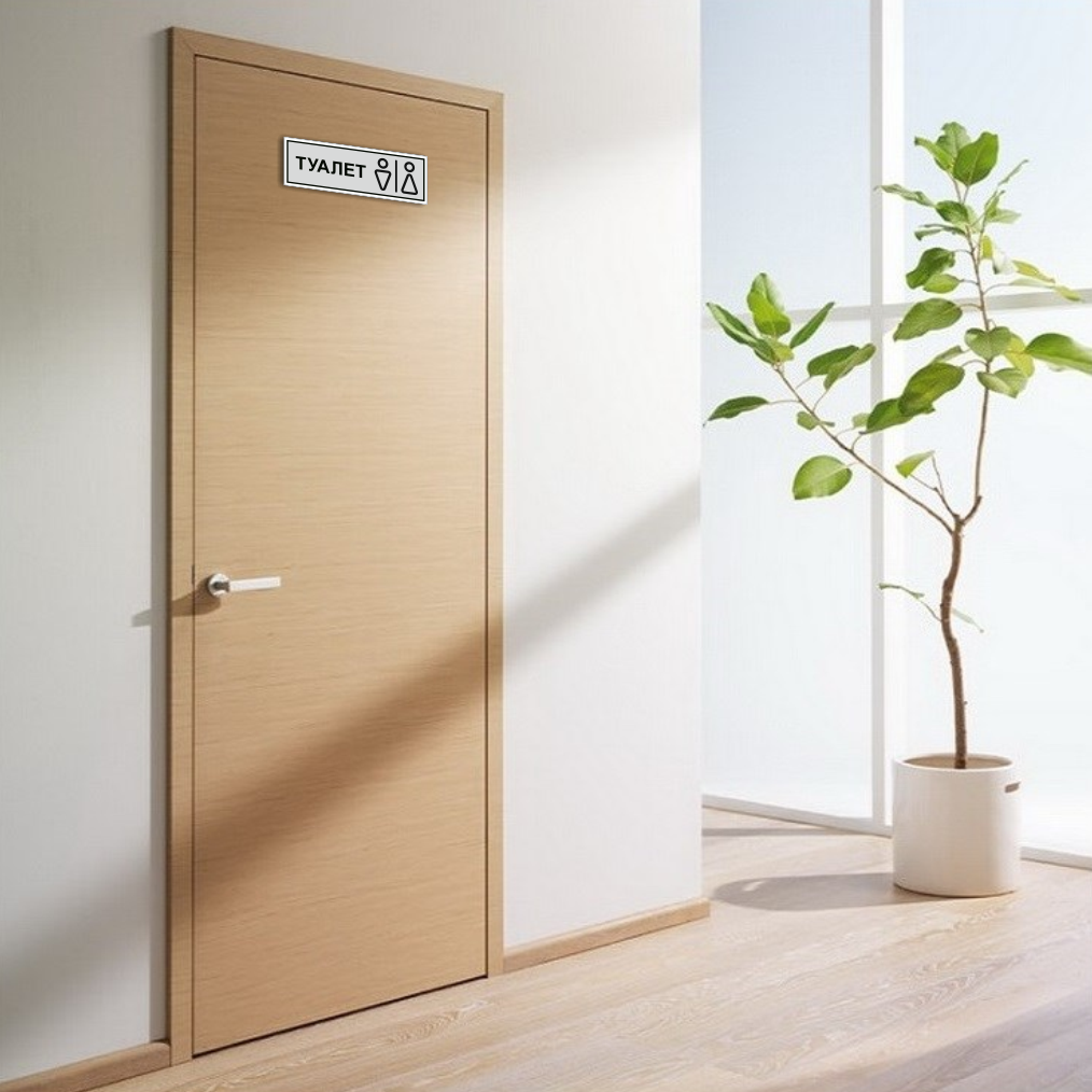 Табличка на дверь "Туалет", серая + двусторонний скотч. — фото 1