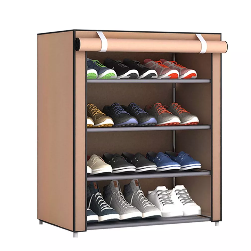 Пылезащитный тканевый шкаф для обуви / Обувница LettBrin с нетканым чехлом, 4 полки, бежевая