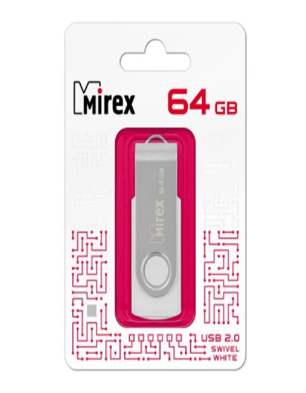 Флеш накопитель 64GB Mirex Swivel, USB 2.0, Белый