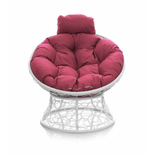 Кресло Папасан мини с ротангом белое / розовая подушка M-Group