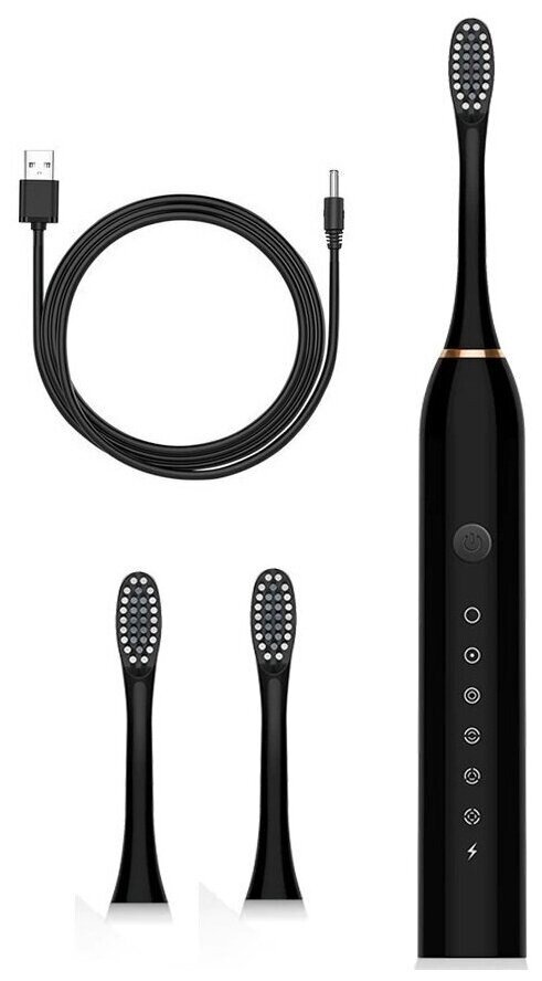 Зубная щетка Sonic Toothbrush X-3 Global ультразвуковая 6 режимов 4 насадки черная