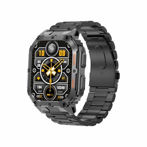 Смарт часы мужские спортивные Tiroki K61 PRO голосовой ассистент BT звонок Always on Display компас мониторингом пульса давления шагомером счетчиком калорий погода Смарт часы мужские брутальные с BT звонком черный корпус металл черный металл 5100₽