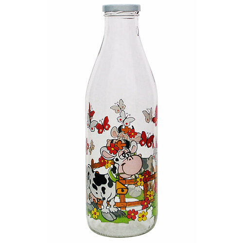 Бутылка Borgonovo стеклянная с крышкой / с пробкой 1 литр, для молока / для сока для напитков 