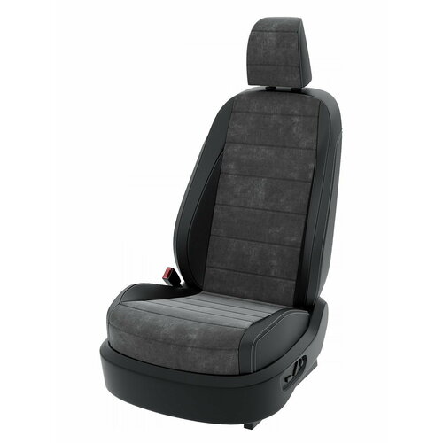 Чехлы на сиденья Шкода Октавия A7 3 2013-2024 Центр Авточехлов 2 строчки Алькантара Черный Темно-Серый CNTRA1569F-С2-555