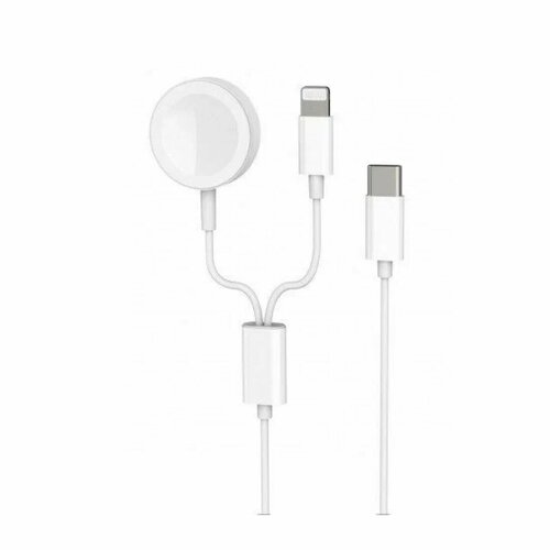 Беспроводная зарядка для часов и проводная зарядка для iphone, кабель для зарядки type c 2 в 1, выход lighting, белый