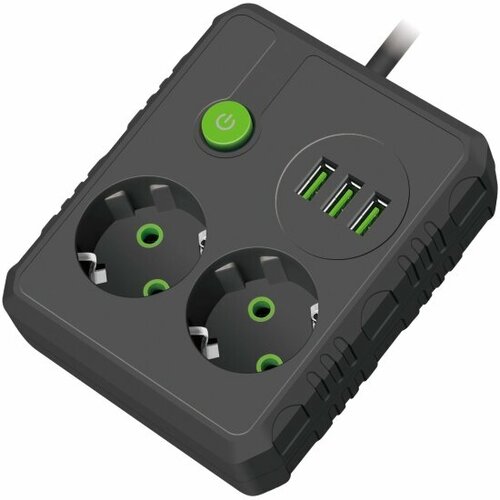 Сетевой удлинитель с USB Amper JH-1034U-2B 2 розетки, 3usb, 2500 Вт, 10А, 2,0м, черный.