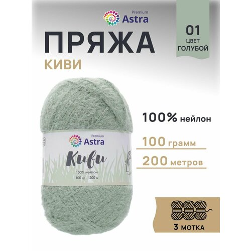 фото Пряжа для вязания astra premium 'киви' (kiwi), 100 г, 200 м (100% нейлон) (01 голубой), 3 мотка