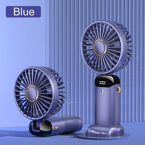 Портативный складной USB-вентилятор с цифровым дисплеем 5 скоростей время работы 7-12 часов подставка для телефона синий 409₽