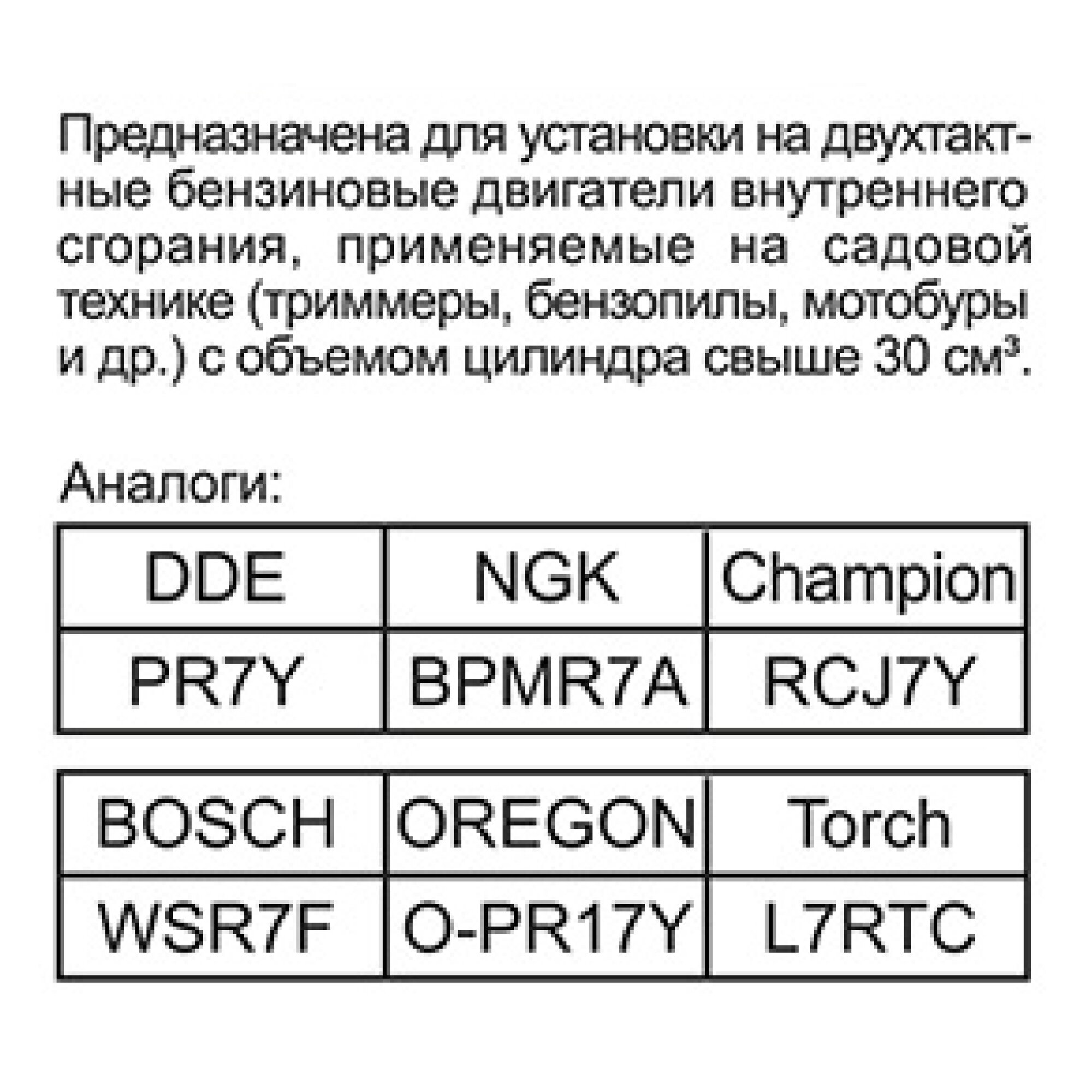 Свеча зажигания DDE - PR7Y (Champion RCJ7, Bosch WR11EO, NGK BR2LM) бензопилы, триммеры, мото (PR7Y) — фото 1