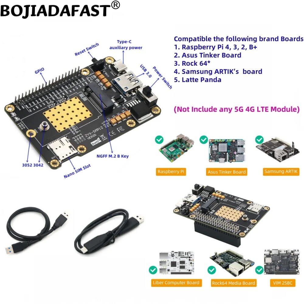 USB-модем для Raspberry Pi 4 3 2 B +, с поддержкой 4G LTE, Черный