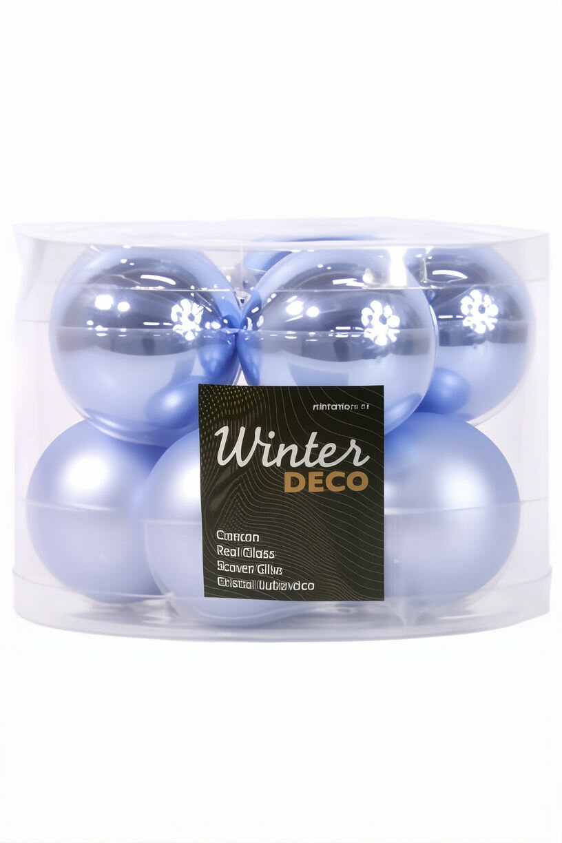 Набор стеклянных шаров, голубой лёд mix, 60 мм, 10 шт, Winter Deco 2000236