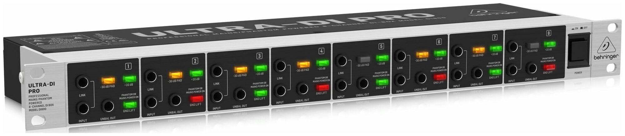 Behringer DI800 V2 8-канальный активный DI-box с универсальным питанием (сеть/ фантом)