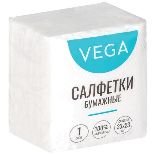 Купить Салфетки бумажные Vega 1 слойн., 23*23см, белые, 80шт, белый, Бумажные салфетки