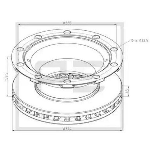 046.380-00A_диск тормозной !вентилируемый 374/335x45 n10xM22.5\BPW SB3745 PE