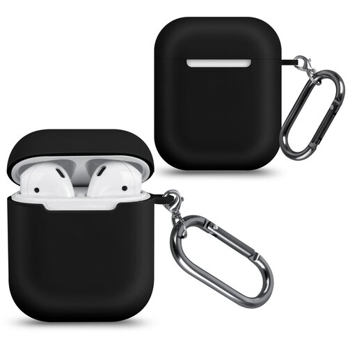 Cиликоновый чехол для наушников Airpods 2 с металлическим кольцом против потери чехол для беспроводных наушников Blutooth для Airpods / черный