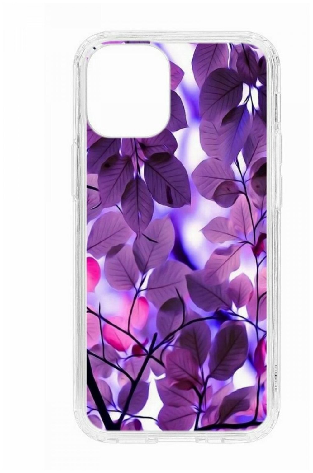 Чехол для iPhone 12 mini Kruche Print MagSafe Purple leaves, прозрачная накладка с защитой камеры, с рисунком, противоударный силиконовый бампер