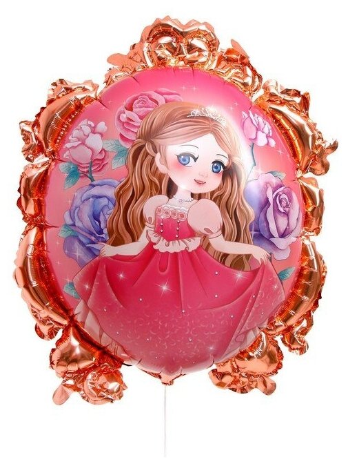 Шар фольгированный 25"Милая куколка в зеркале", розовое платье, 5 шт.