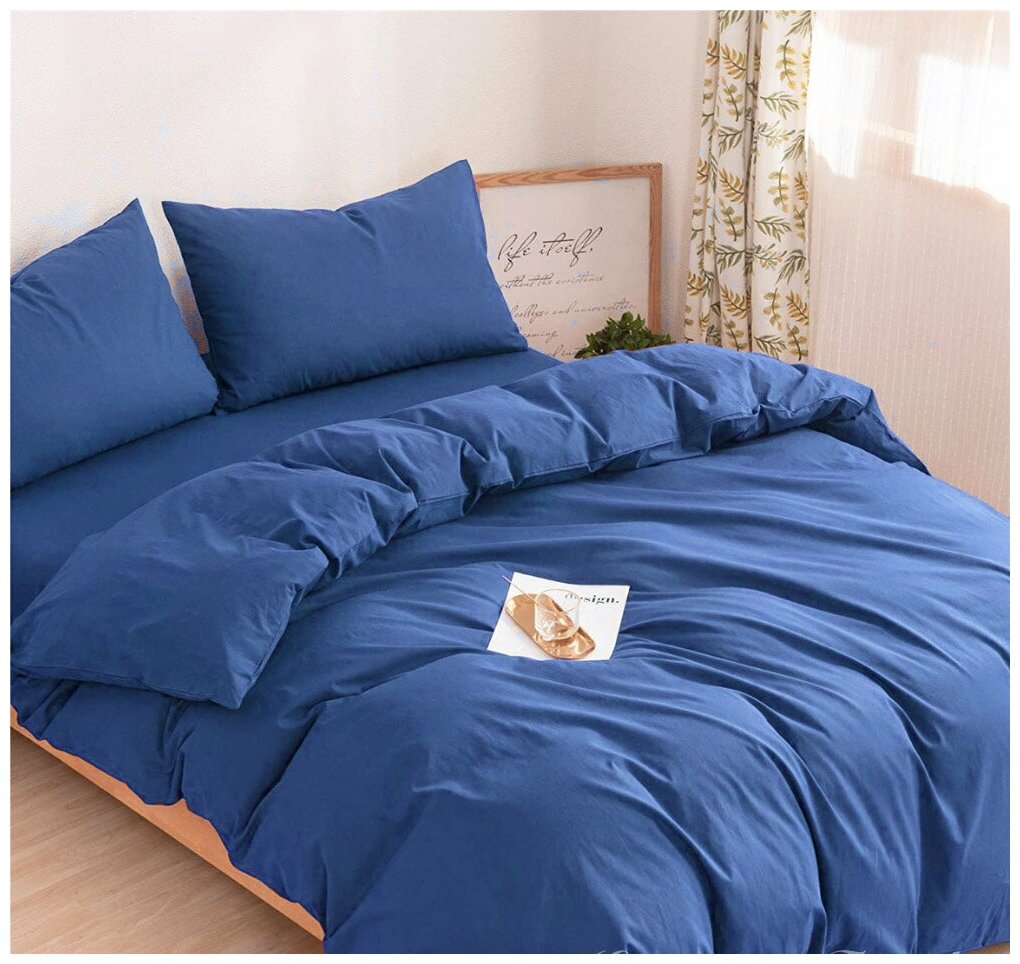 Комплект постельного белья Grazia-Textile Евро синий, Сатин, наволочки 70x70 2 шт. - фотография № 2
