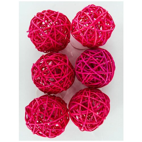 6 шт набор декоративные шары в виде принцессы Шары декоративные из ротанга 7 см 6 шт, BRF-7, Blumentag, №12 красный