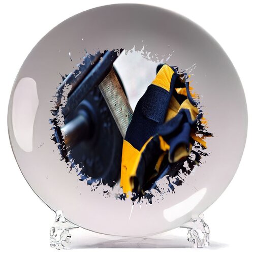 фото Тарелка гантеля спортзал желтые перчатки coolpodarok