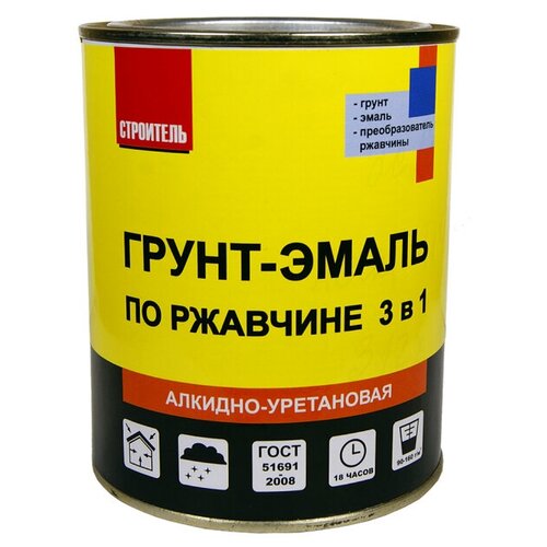 Грунт-эмаль алкидная строитель по ржавчине 0,8кг серая, арт.ГрЭ А 0,8 Сер.