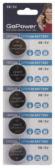 Батарейки GoPower CR2025-BL5, упаковка 5 шт.