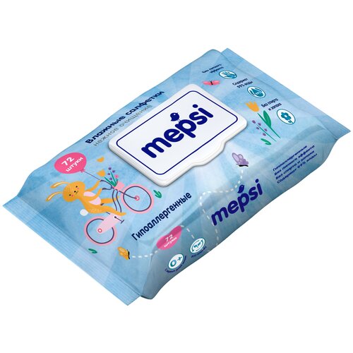 Влажные салфетки MEPSI гипоаллергенные детские, пластиковая крышка, 72 шт., 1 уп. mepsi салфетки влажные mepsi гипоаллергенные детские 144шт 2 уп
