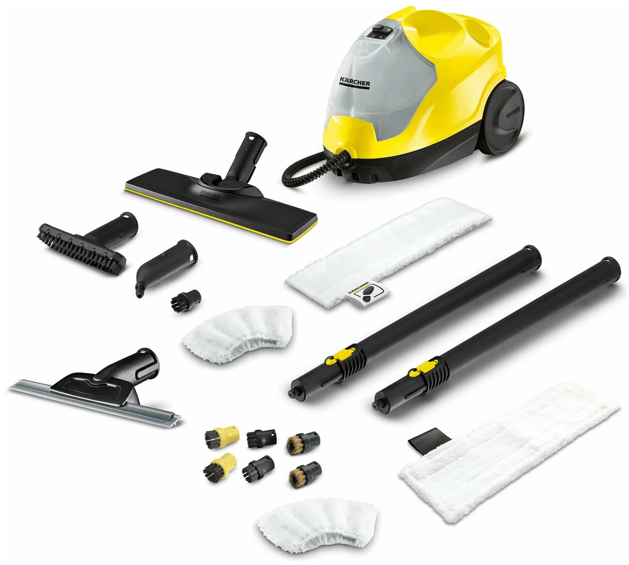 Пароочиститель Karcher SC 4 EasyFix + аксессуары VELER: насадка для окон, 1 салфетка для пола, 1 ручная обтяжка, 4 пластиковые щёточки и 2 латунные