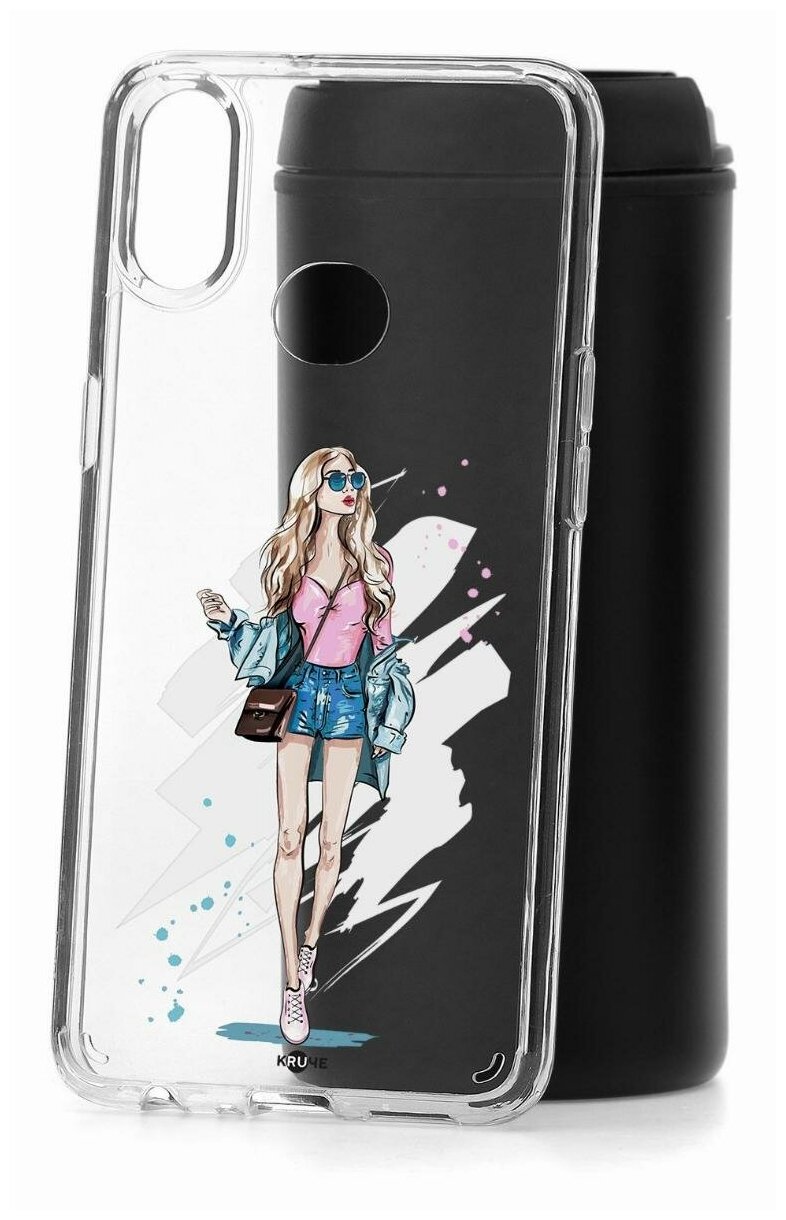 Чехол для Samsung Galaxy A10S Kruche Print Fashion Girl, пластиковая накладка, силиконовый бампер с защитой камеры, защитный прозрачный кейс с рисунком