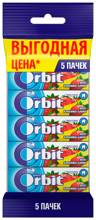 Жевательная резинка Orbit Клубника-банан без сахара, 13.6 г, 5 шт. в уп.